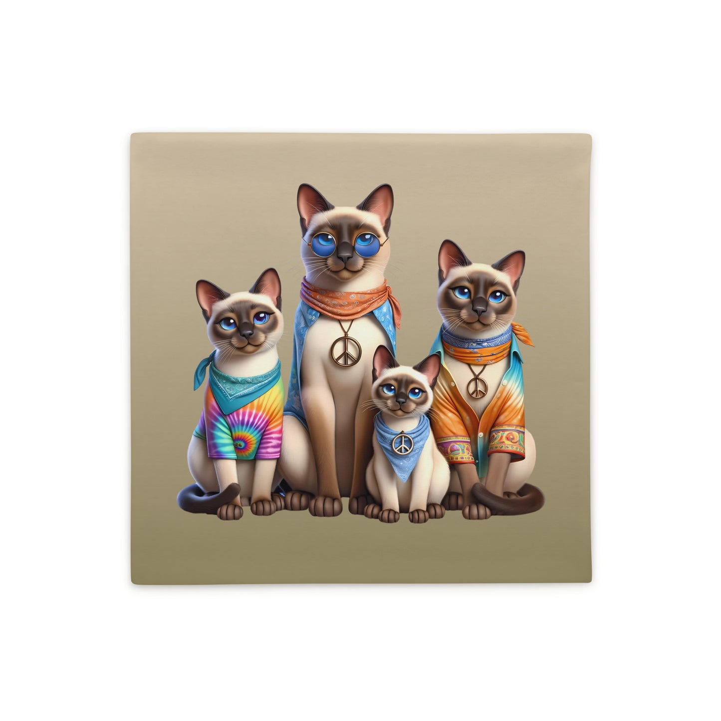 Hippie Siamese Cats Pillow Cover