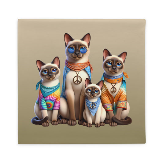 Hippie Siamese Cats Pillow Cover