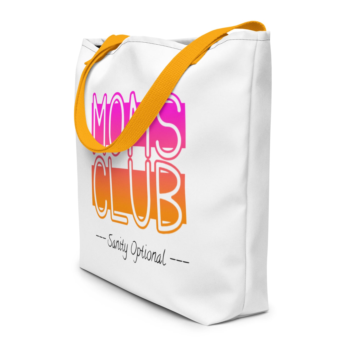 Moms Club -Sanity Optional Large White Tote Bag (pink-orange)