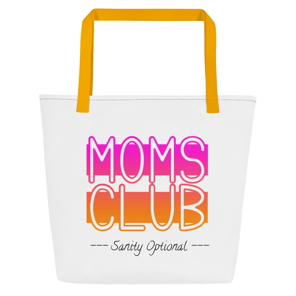 Moms Club -Sanity Optional Large White Tote Bag (pink-orange)