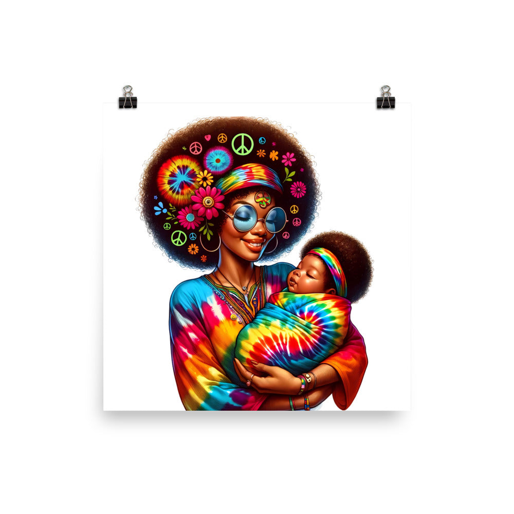 Hippie Mama & Baby Poster