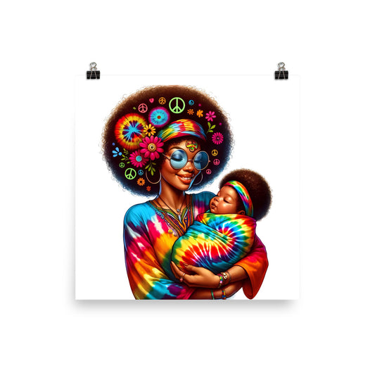 Hippie Mama & Baby Poster