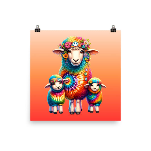 Groovy Mama Sheep & Lambs Poster (orange)