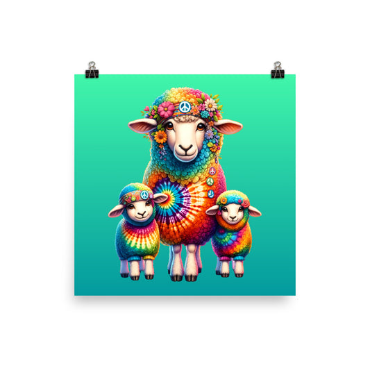 Groovy Mama Sheep & Lambs Poster (green)