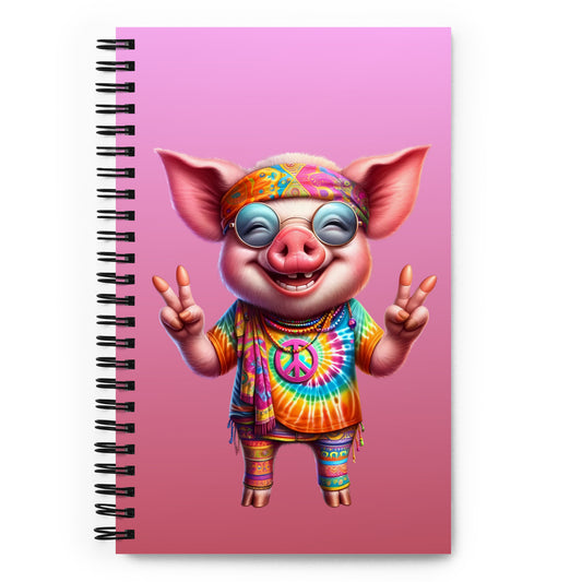 Free-Spirited Hippie Pig Spiral Notebook